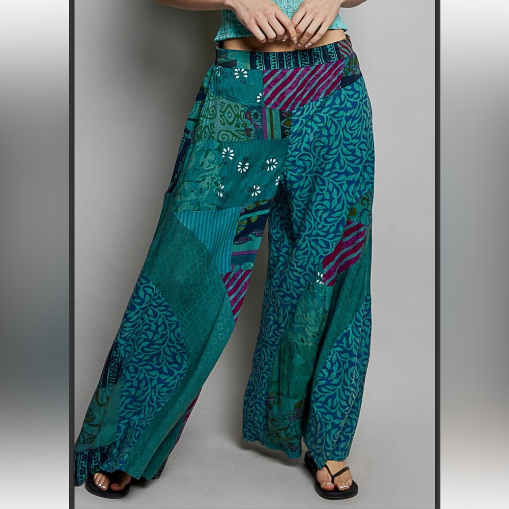 POL Teal Patchwork Wide-Leg Pants - image 1